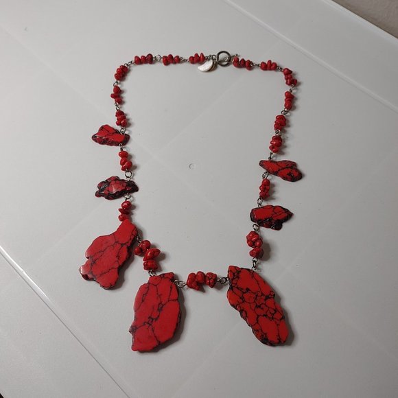 Very Awesome Red Stone Necklace 21 Inches Long - Picture 1 of 12